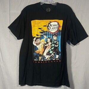 Demon Slayer Anime‎ T Shirt Kimetsu No Yaiba Group Graphic Black Tee Men's L